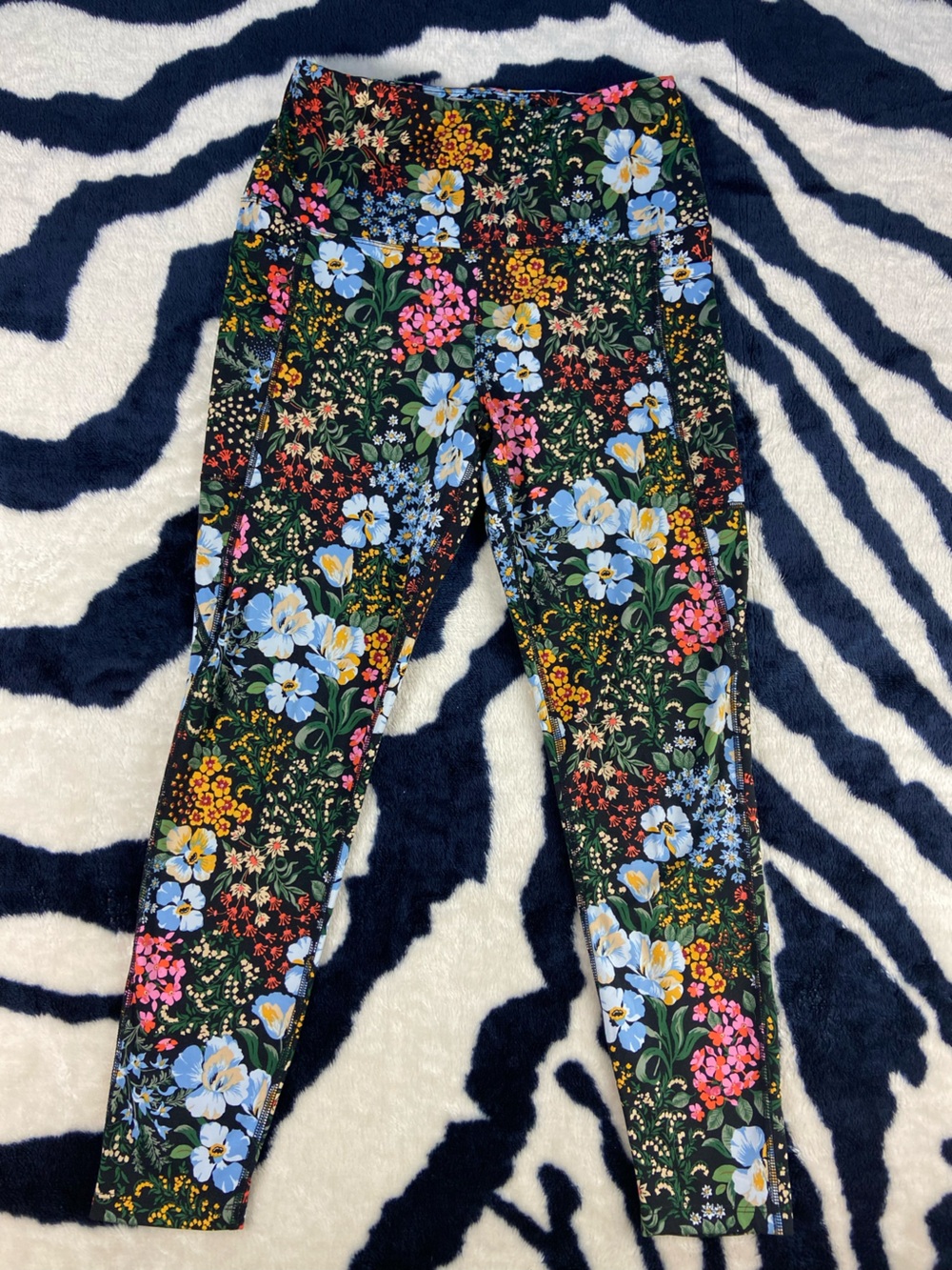 Laura Ashley Black Floral Leggings with Blue, Pink & Yellow Blooms